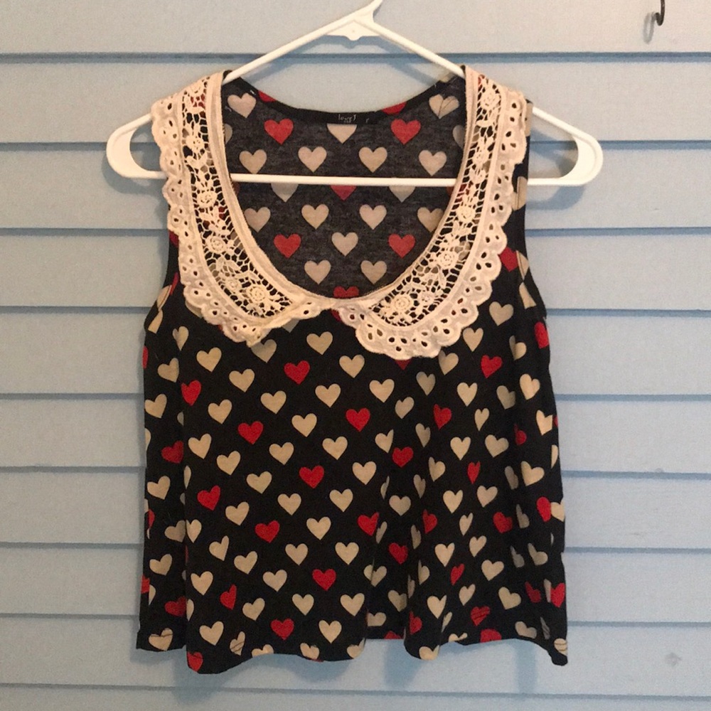 Love J lace collar heart print cropped tank - Picture 2 of 7